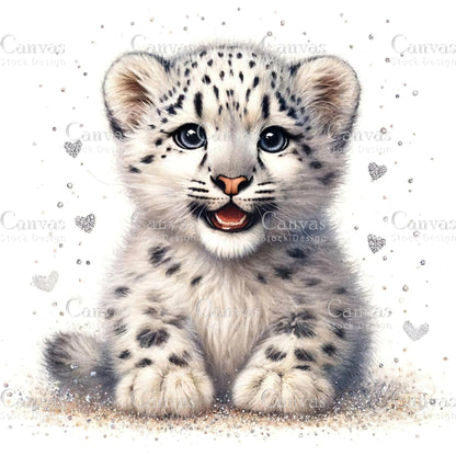 Watercolour White Leopard Clipart, Baby Animals, Animal Clipart, Watercolor Animals, Animal Stickers, Summer Clipart, Fantasy Clipart