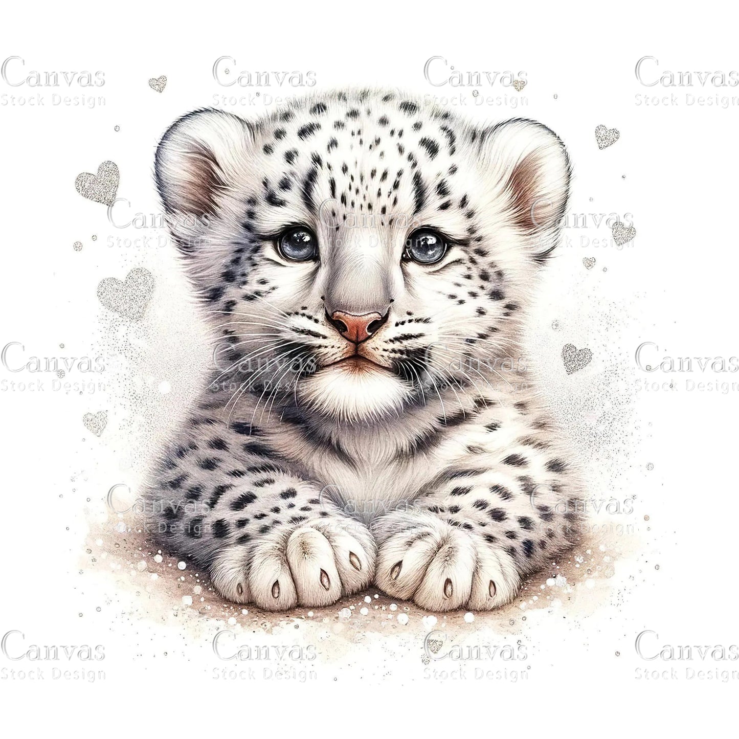 Watercolour White Leopard Clipart, Baby Animals, Animal Clipart, Watercolor Animals, Animal Stickers, Summer Clipart, Fantasy Clipart