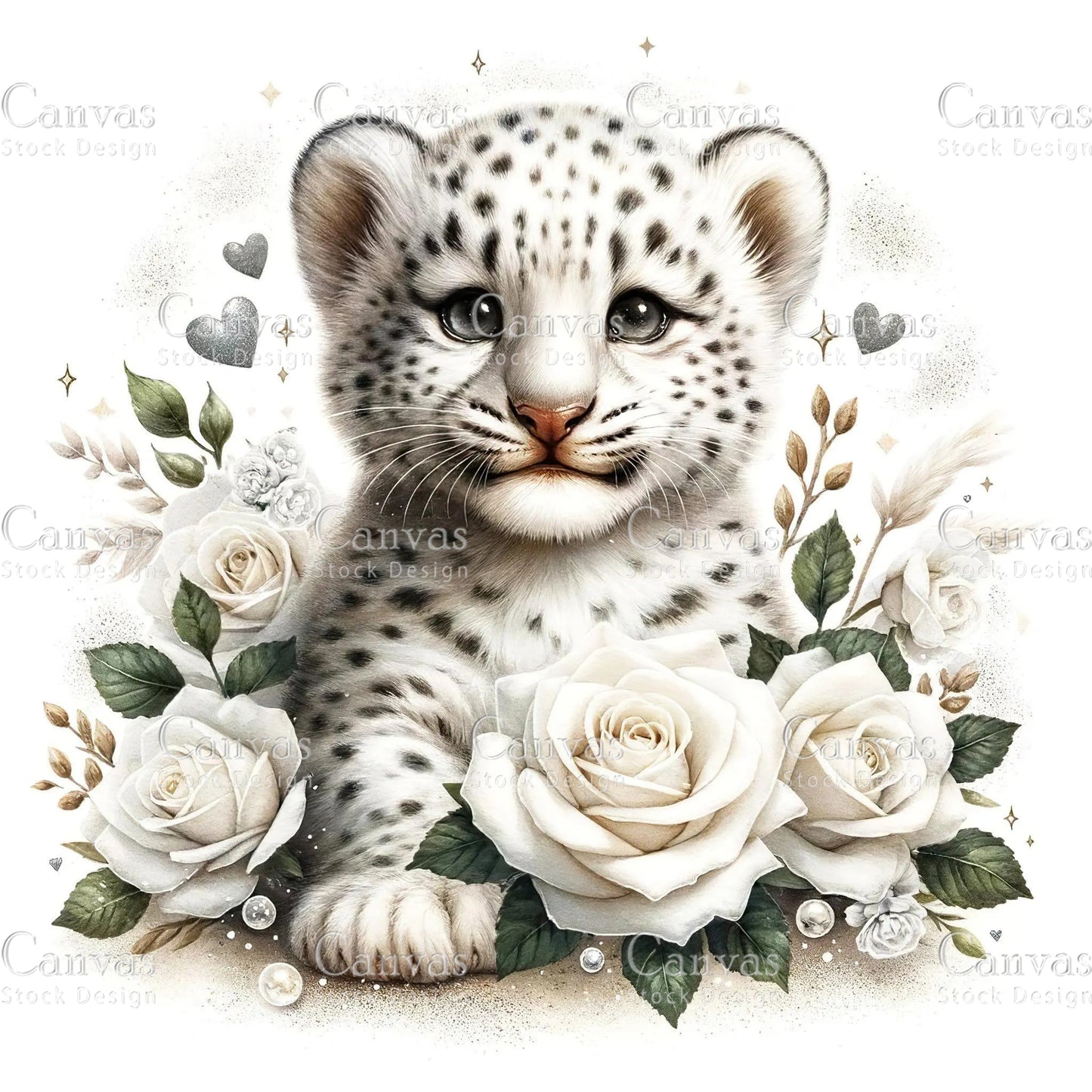 Watercolour White Leopard Clipart, Baby Animals, Animal Clipart, Watercolor Animals, Animal Stickers, Summer Clipart, Fantasy Clipart