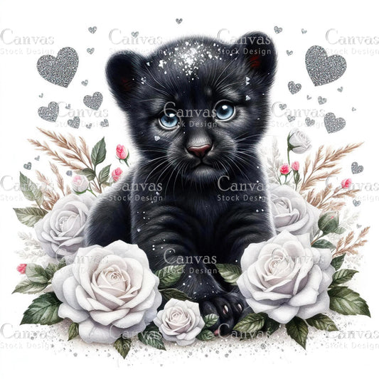 Watercolour Black Panther Clipart, Baby Animals, Animal Clipart, Watercolor Animals, Animal Stickers, Summer Clipart, Fantasy Clipart