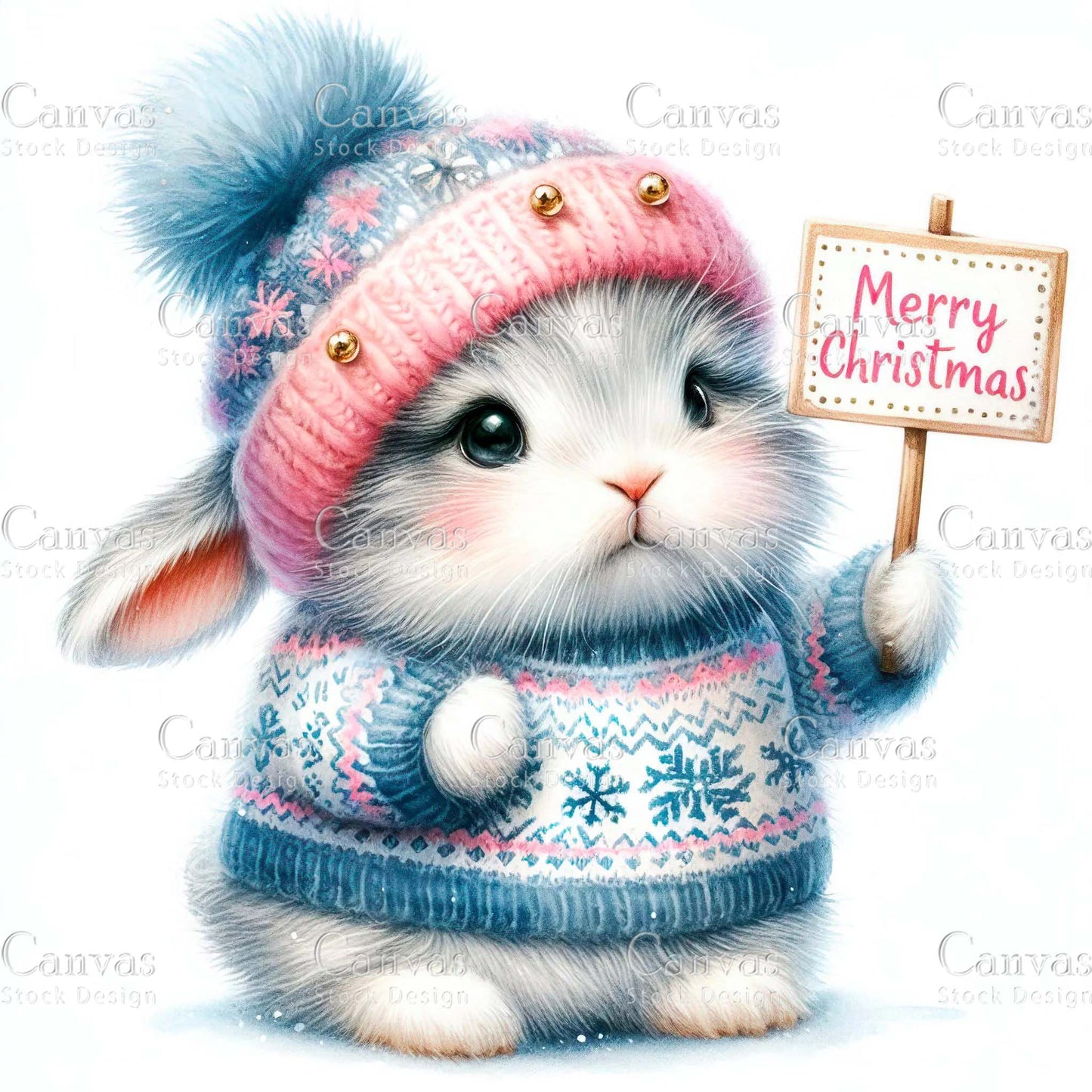 Watercolor Christmas bunny clipart, Cute holiday rabbit illustration, Cozy woodland animal, Merry Christmas card design