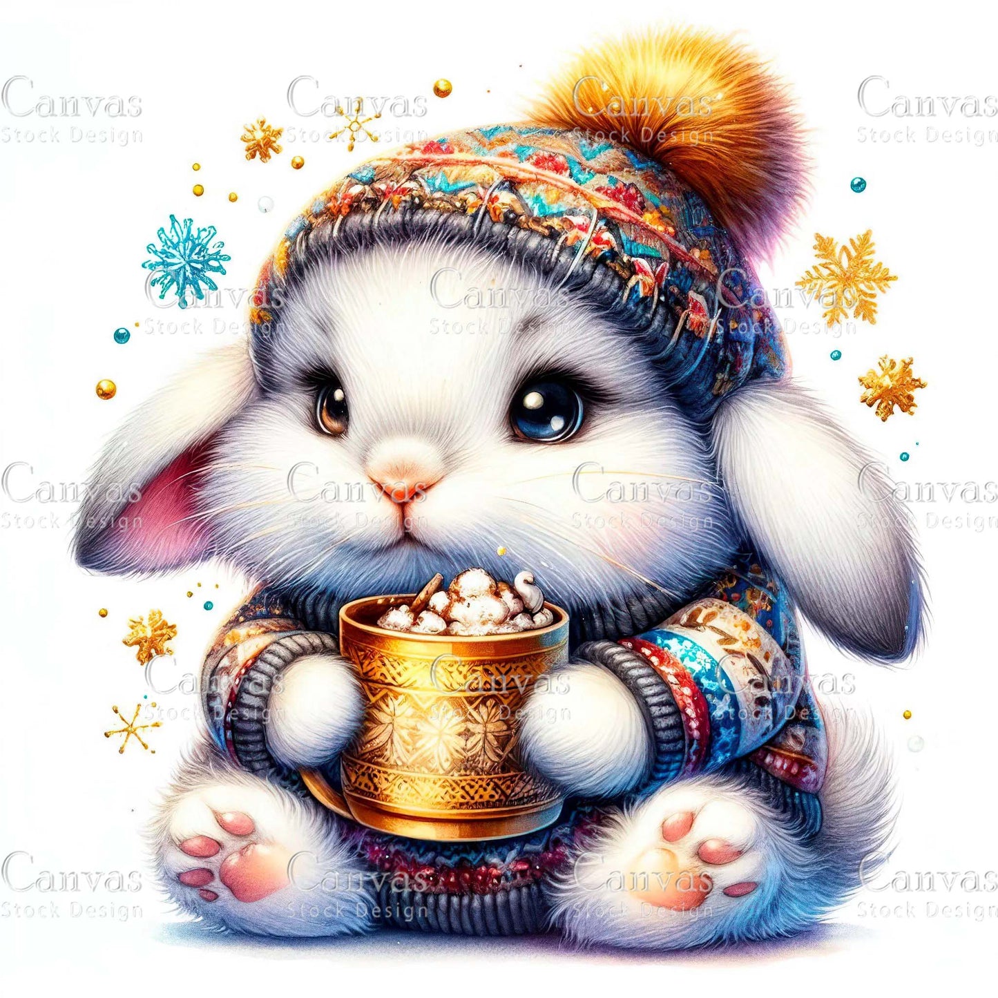 Watercolor Christmas bunny clipart, Cute holiday rabbit illustration, Cozy woodland animal, Merry Christmas card design