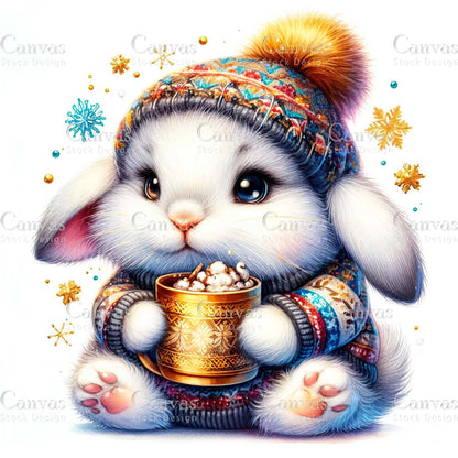 Watercolor Christmas bunny clipart, Cute holiday rabbit illustration, Cozy woodland animal, Merry Christmas card design