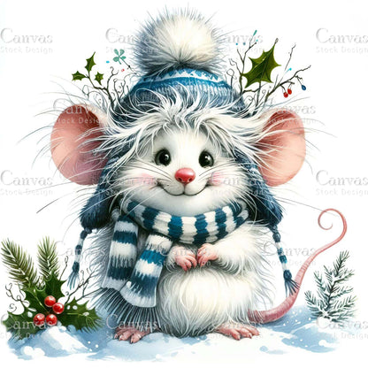 Christmas mouse, Watercolour Christmas clipart, Christmas bundle, Watercolor animals, Winter clipart, Christmas invitation