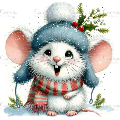 Christmas mouse, Watercolour Christmas clipart, Christmas bundle, Watercolor animals, Winter clipart, Christmas invitation