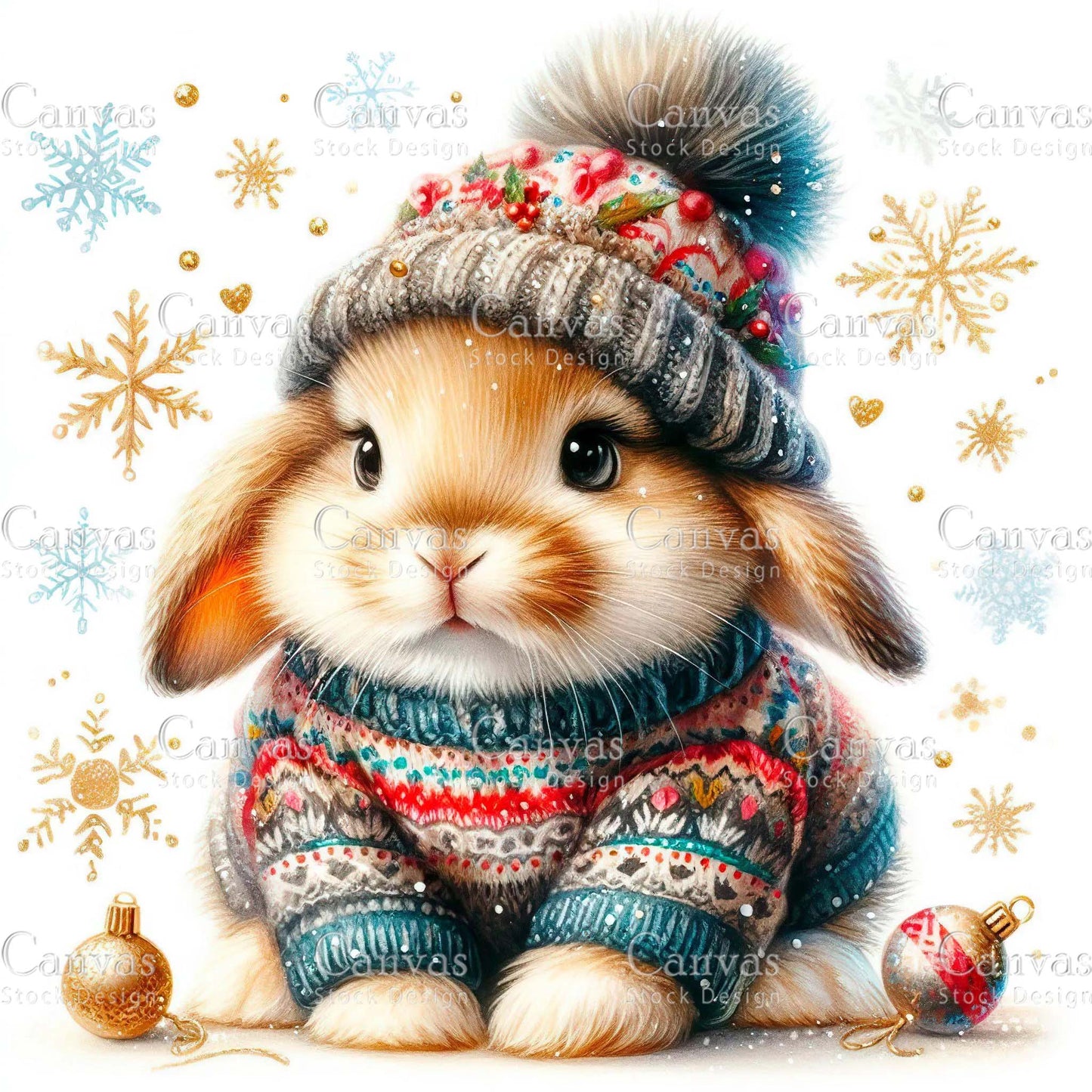 Watercolor Christmas bunny clipart, Cute holiday rabbit illustration, Cozy woodland animal, Merry Christmas card design