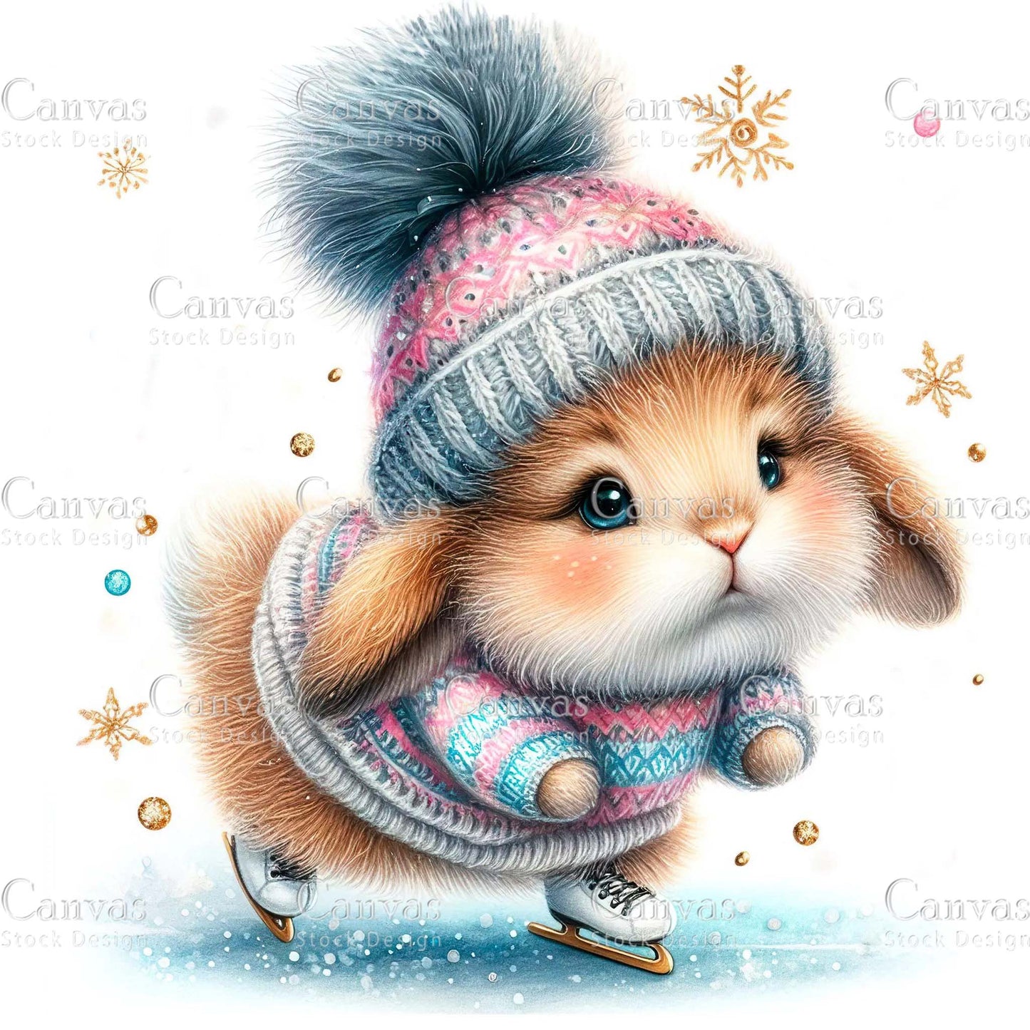 Watercolor Christmas bunny clipart, Cute holiday rabbit illustration, Cozy woodland animal, Merry Christmas card design