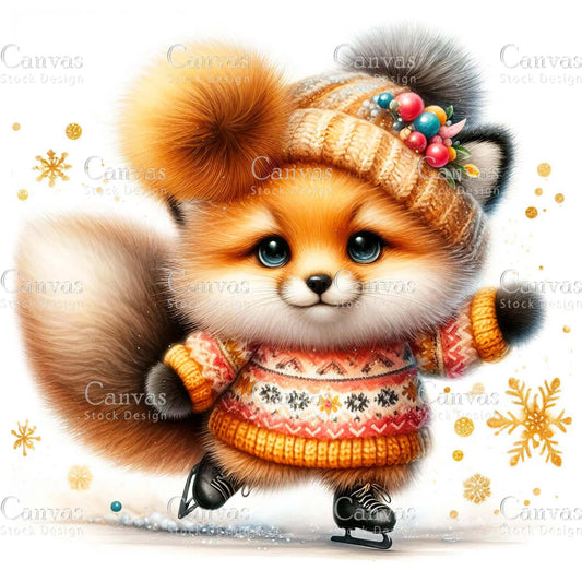 Christmas fox, Watercolor animals, Watercolour Christmas clipart, Woodland animals, Winter clipart, Watercolor print