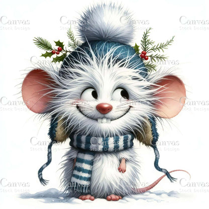 Christmas mouse, Watercolour Christmas clipart, Christmas bundle, Watercolor animals, Winter clipart, Christmas invitation