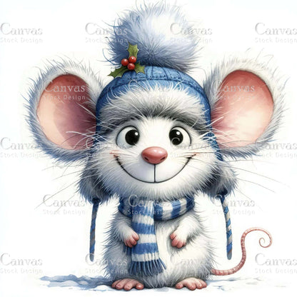 Christmas mouse, Watercolour Christmas clipart, Christmas bundle, Watercolor animals, Winter clipart, Christmas invitation