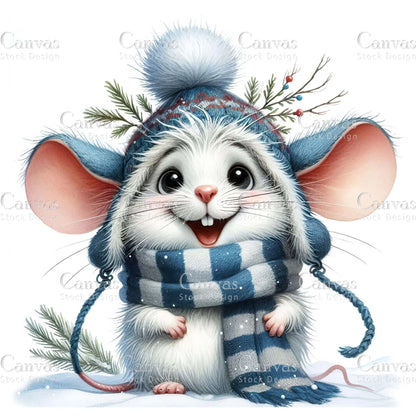 Christmas mouse, Watercolour Christmas clipart, Christmas bundle, Watercolor animals, Winter clipart, Christmas invitation