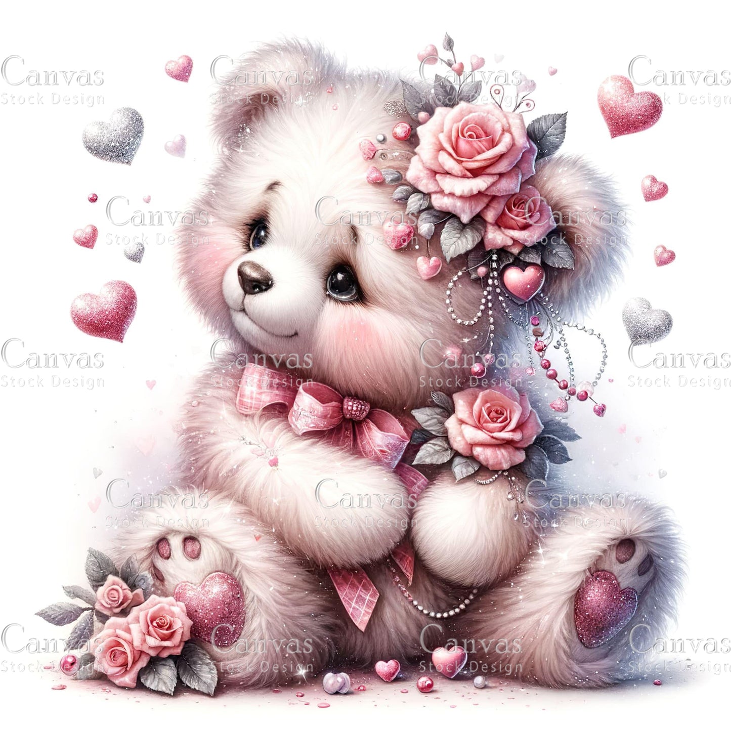 Watercolor teddy bear clipart, Polar bear clipart, Spring clipart, Valentines clipart, Valentine printable, Valentines crafts