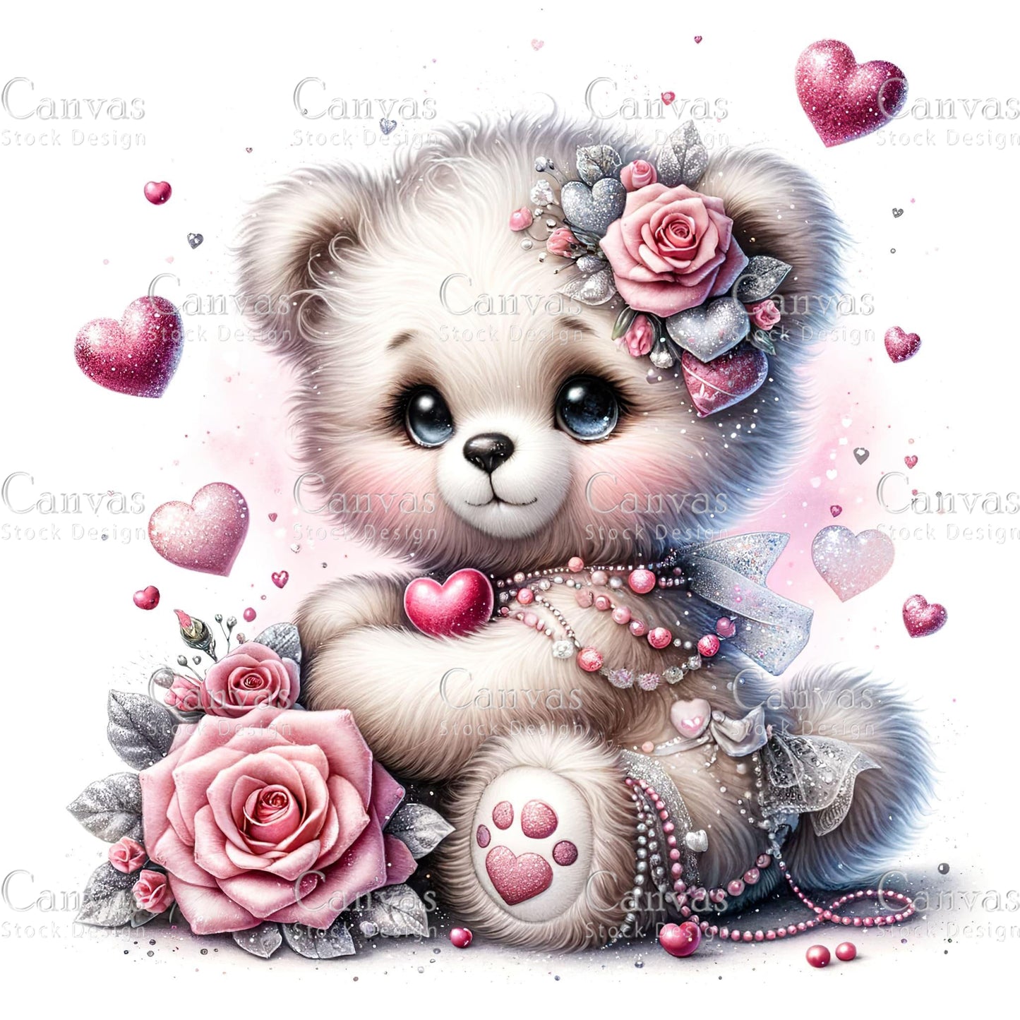 Watercolor teddy bear clipart, Polar bear clipart, Spring clipart, Valentines clipart, Valentine printable, Valentines crafts