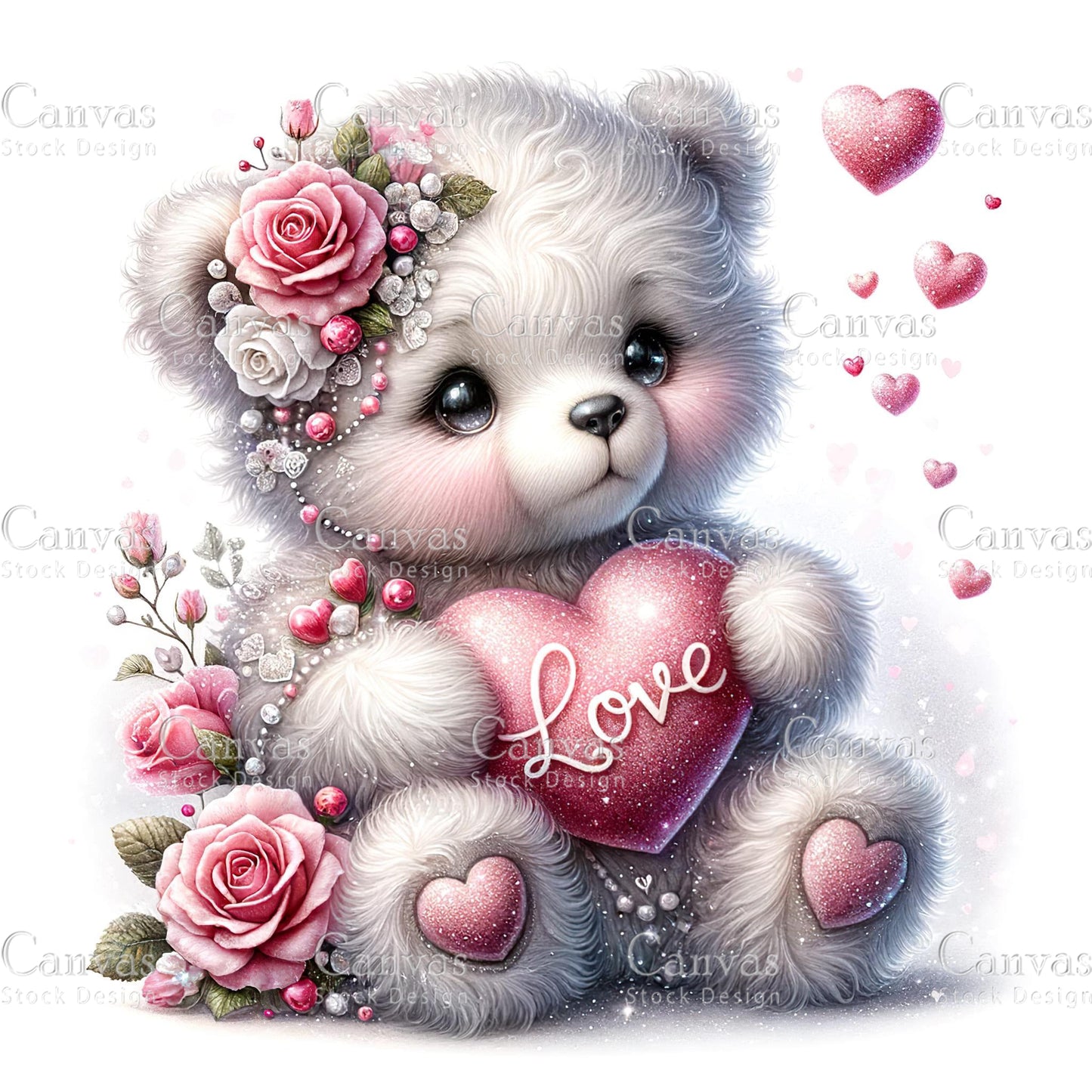 Watercolor teddy bear clipart, Polar bear clipart, Spring clipart, Valentines clipart, Valentine printable, Valentines crafts