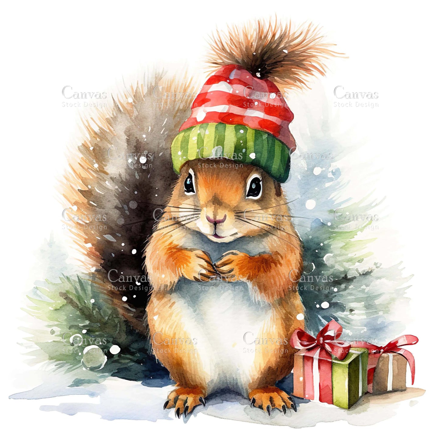 Christmas squirrel, Watercolor animals, Watercolour Christmas clipart, Woodland animals, Winter clipart, Watercolor print