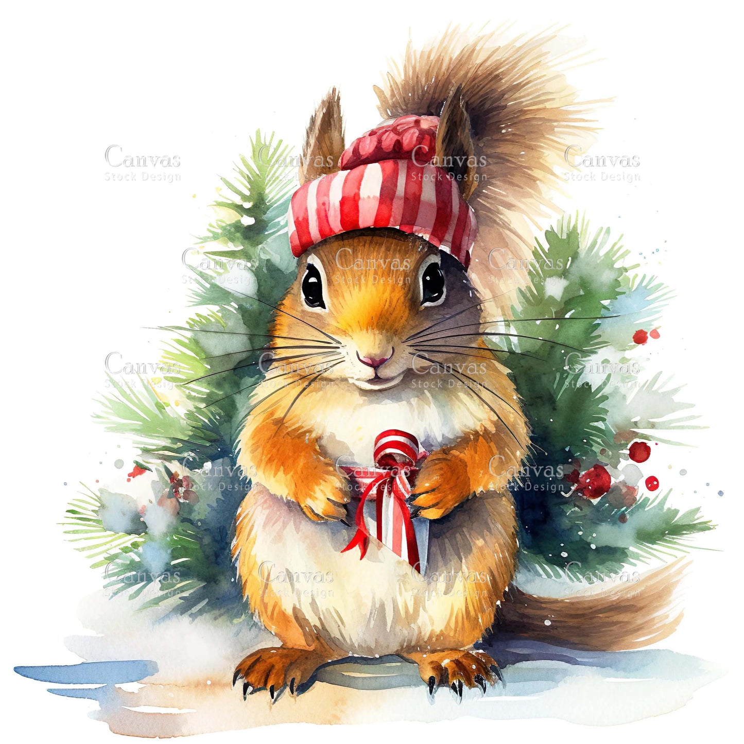 Christmas squirrel, Watercolor animals, Watercolour Christmas clipart, Woodland animals, Winter clipart, Watercolor print