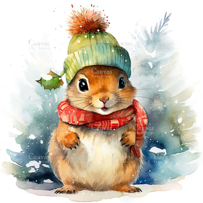 Christmas squirrel, Watercolor animals, Watercolour Christmas clipart, Woodland animals, Winter clipart, Watercolor print