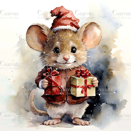 Christmas mouse, Watercolour Christmas clipart, Christmas bundle, Watercolor animals, Winter clipart, Christmas invitation