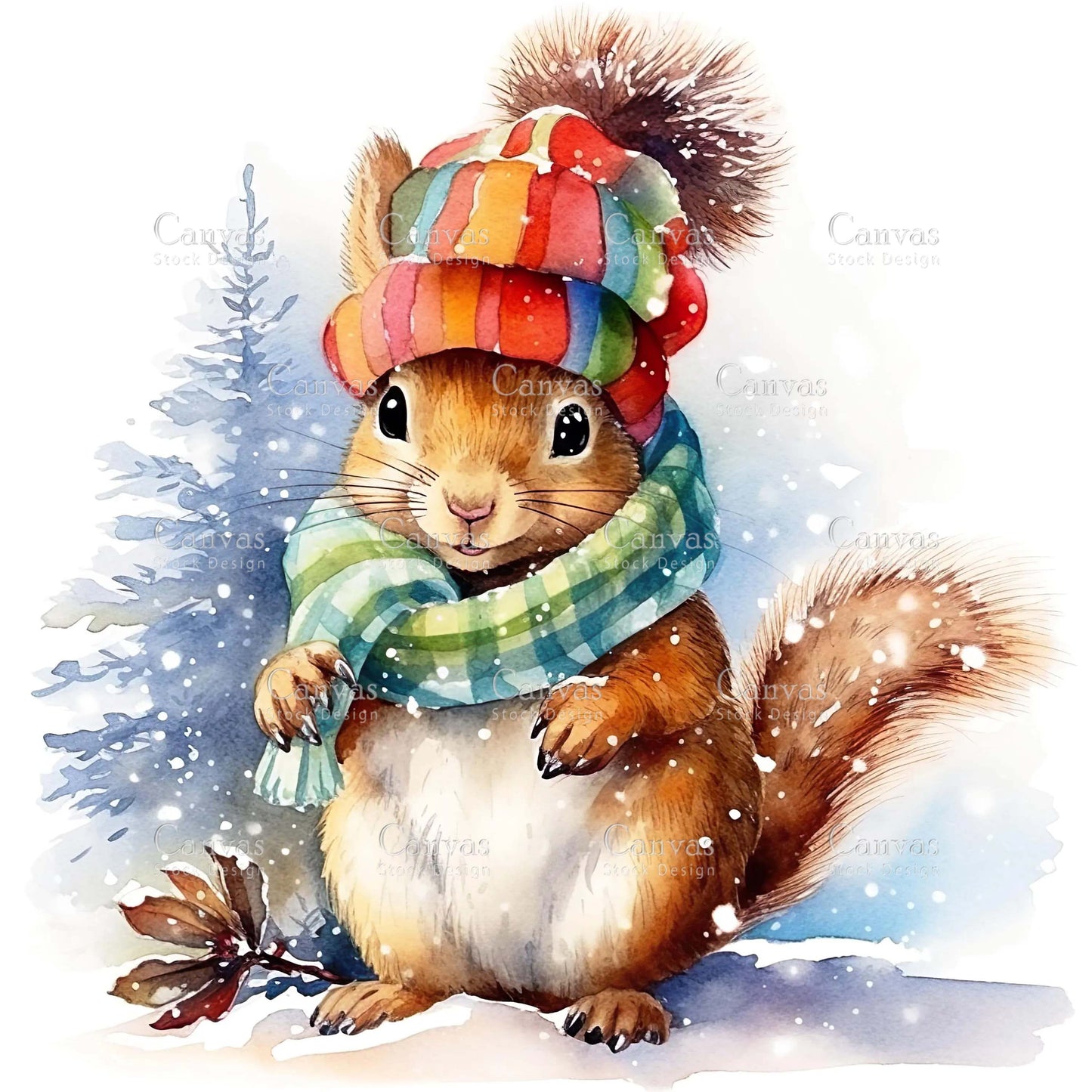 Christmas squirrel, Watercolor animals, Watercolour Christmas clipart, Woodland animals, Winter clipart, Watercolor print