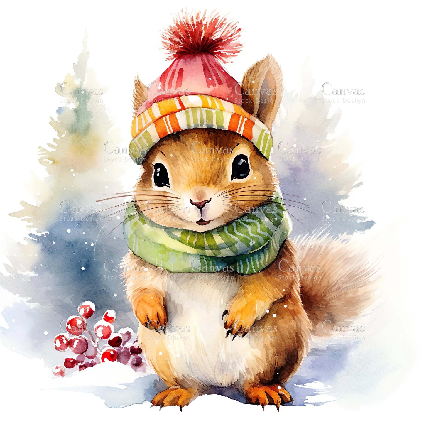 Christmas squirrel, Watercolor animals, Watercolour Christmas clipart, Woodland animals, Winter clipart, Watercolor print