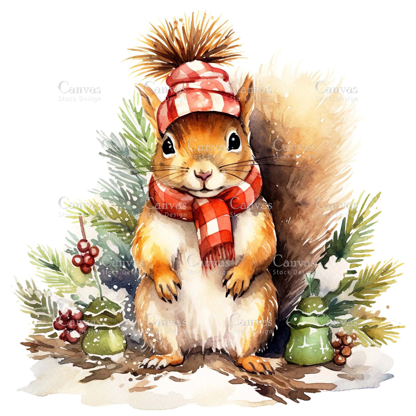 Christmas squirrel, Watercolor animals, Watercolour Christmas clipart, Woodland animals, Winter clipart, Watercolor print