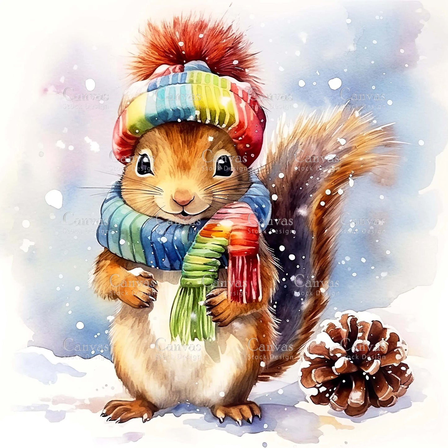 Christmas squirrel, Watercolor animals, Watercolour Christmas clipart, Woodland animals, Winter clipart, Watercolor print