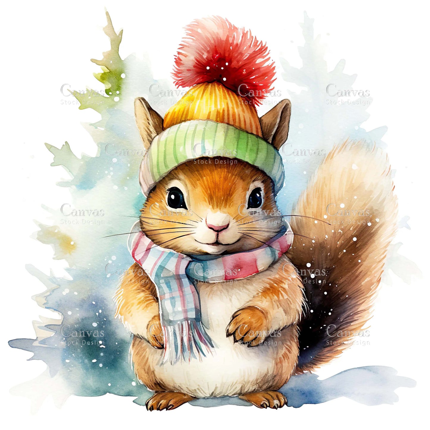 Christmas squirrel, Watercolor animals, Watercolour Christmas clipart, Woodland animals, Winter clipart, Watercolor print