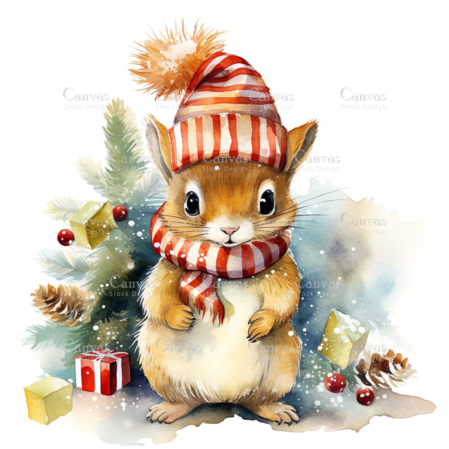 Christmas squirrel, Watercolor animals, Watercolour Christmas clipart, Woodland animals, Winter clipart, Watercolor print