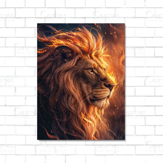 Roaring lion engulfed in fire – powerful canvas wall art for bold and passionate decor