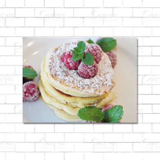 Stack of pancakes with syrup on canvas wall art for kitchen decor