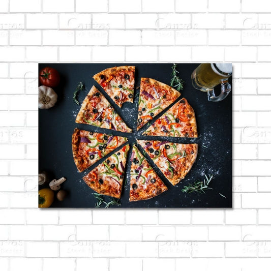 Cheesy pizza slice wall art on canvas for kitchen or pizzeria decor