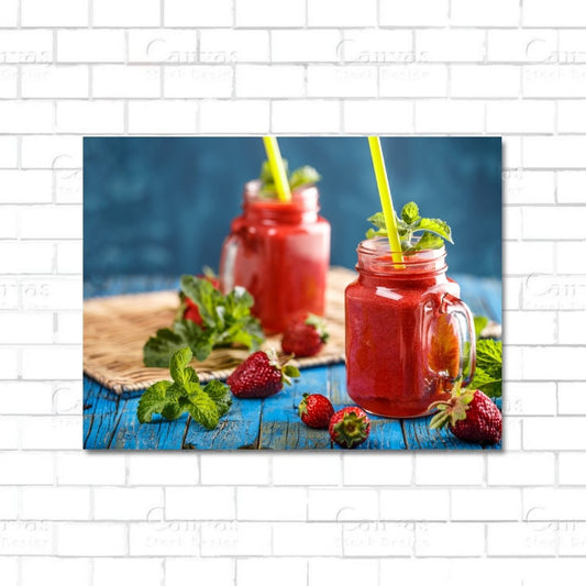 Berry smoothie canvas wall art with vibrant fruit colors for kitchen or café decor